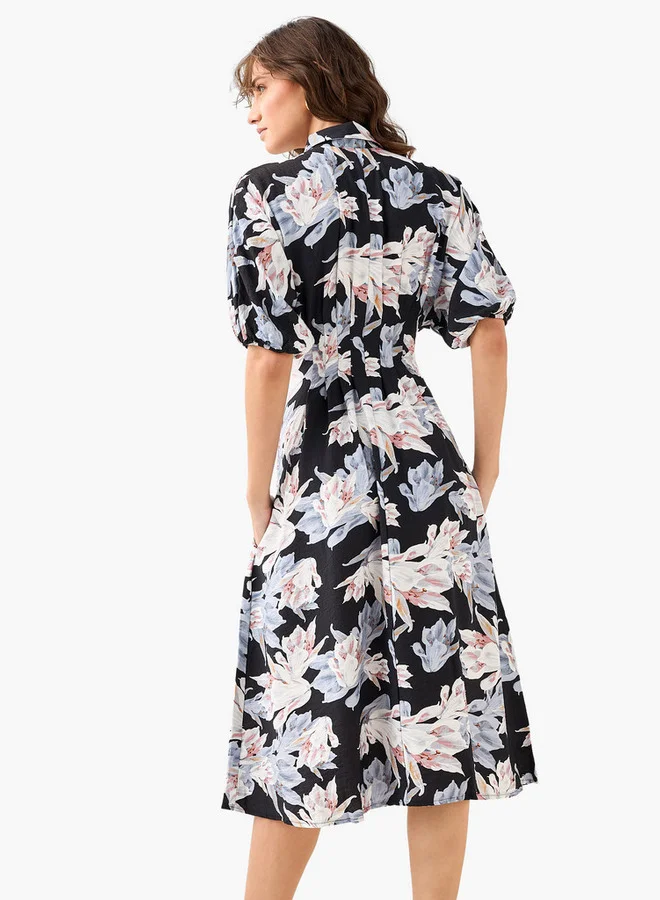 Splash FAV  Floral Print Shirt Style Women Dress with Collar Viscose for Women | Best Price UAE
